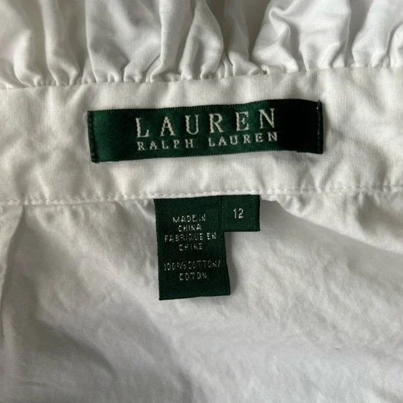 Ralph Lauren Vintage 90s White Cotton Ruffle Blouse Long Sleeve Peplum Size 12 - Picture 4 of 5